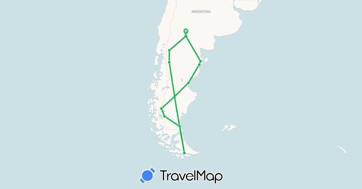 TravelMap itinerary: bus in Argentina (South America)